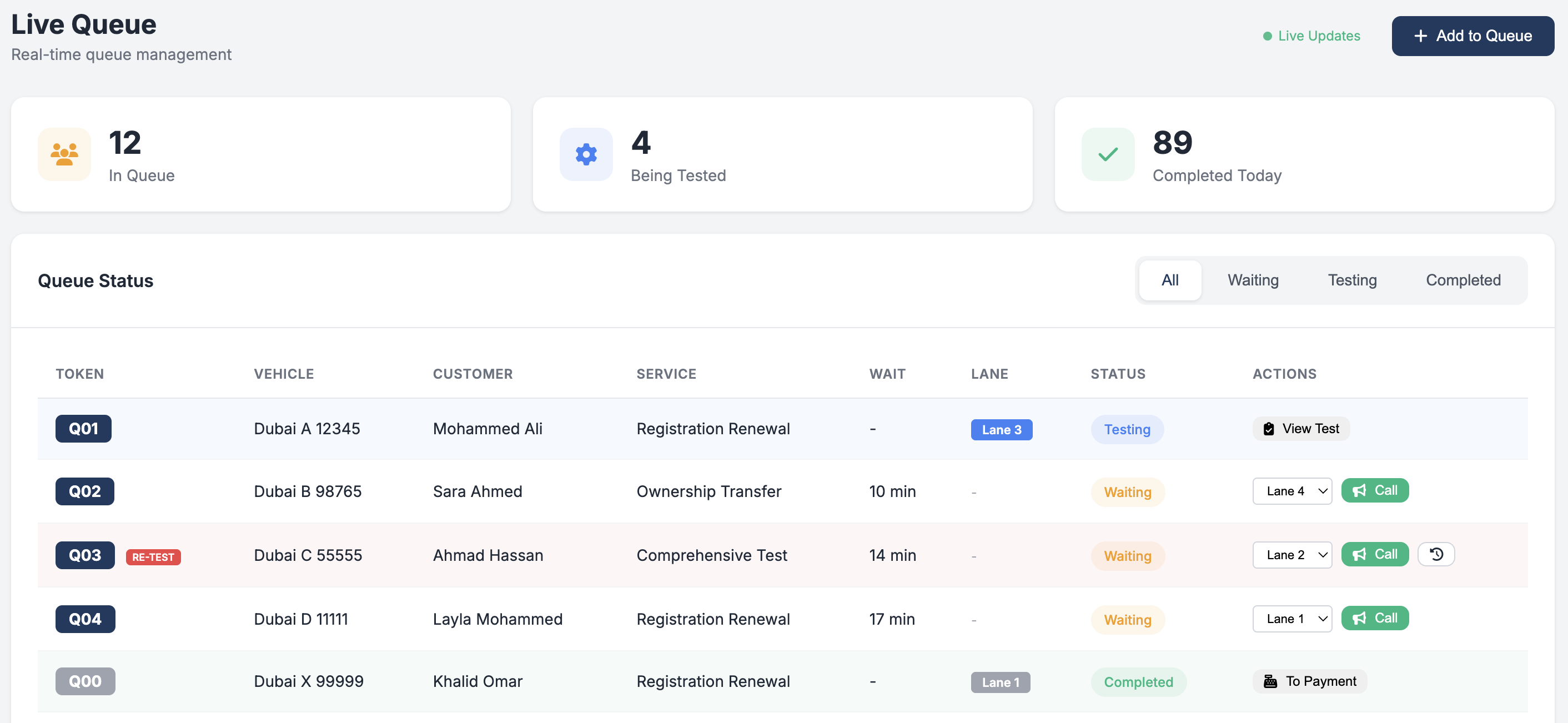 VehiQ Live Queue Management